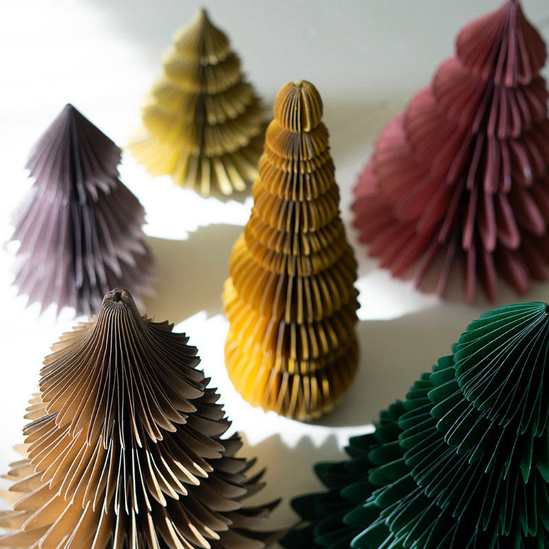 Jewel Tone Paper Accordian Christmas Tree Set of 6