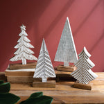 Christmas Tree White Washed Sculpture Set of 4