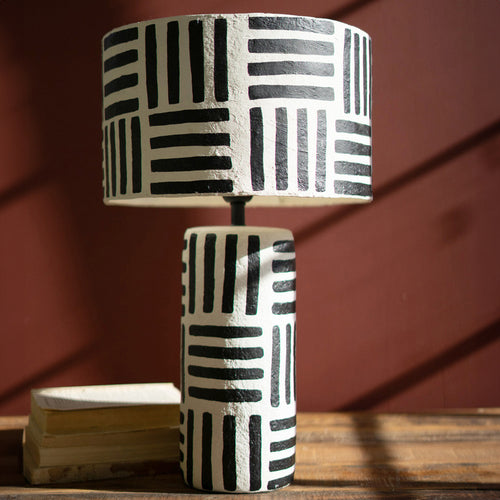 Black and White Paper Mache Table Lamp