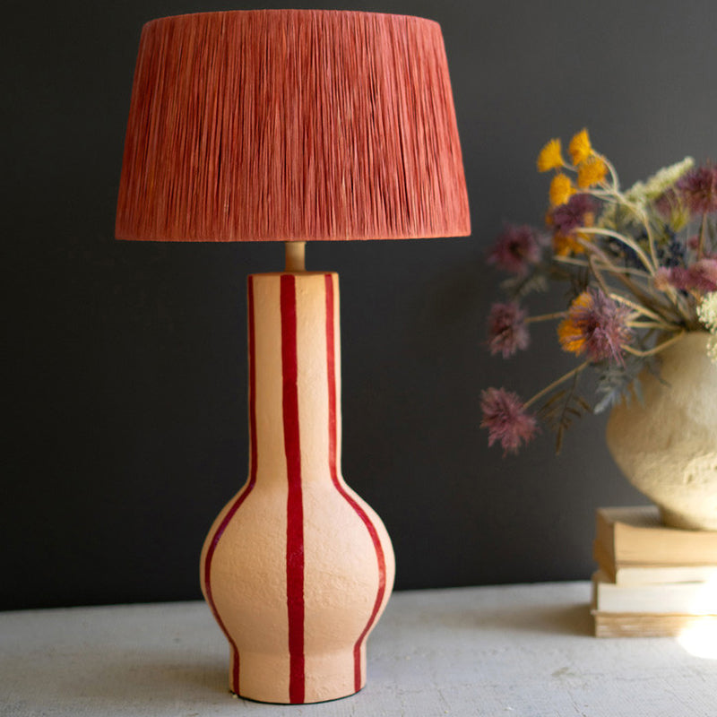 Red and White Paper Mache Table Lamp