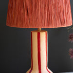 Red and White Paper Mache Table Lamp