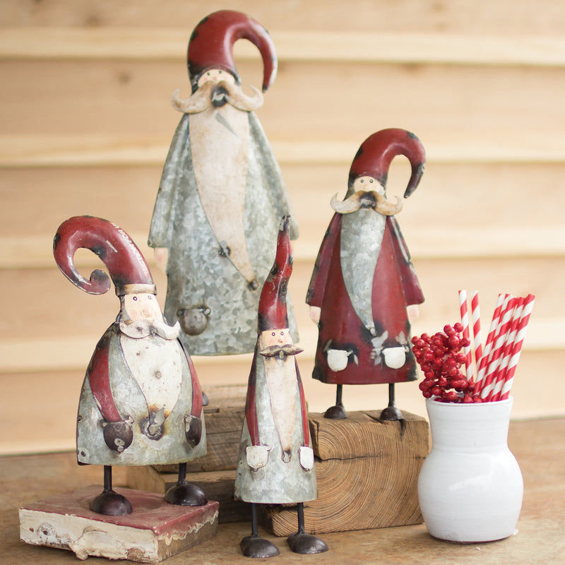 Galvanized Santa Figurine Set of 4