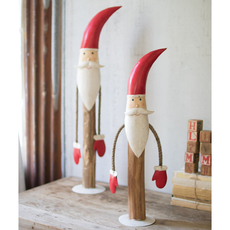 Painted Metal & Wood Santa Tabletop Accent Set of 2