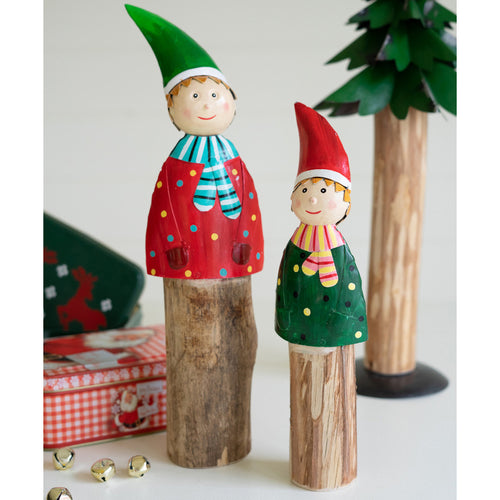 Metal & Wood Elf Figurine Set of 2