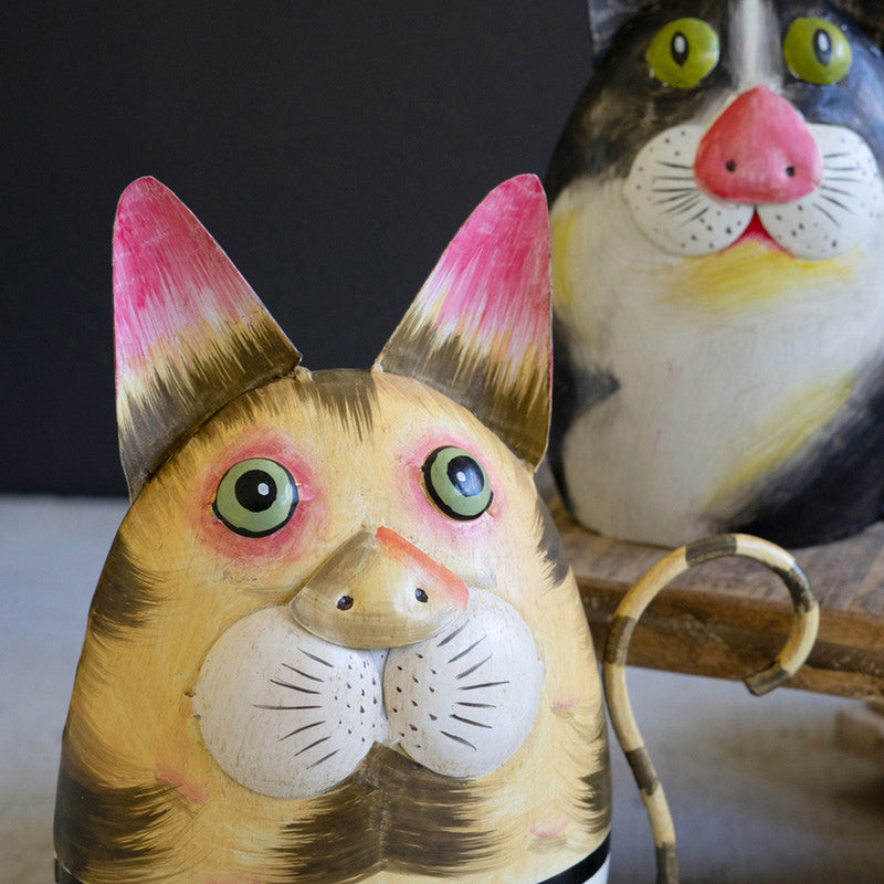 Cat Painted Iron Sculpture Set of 2