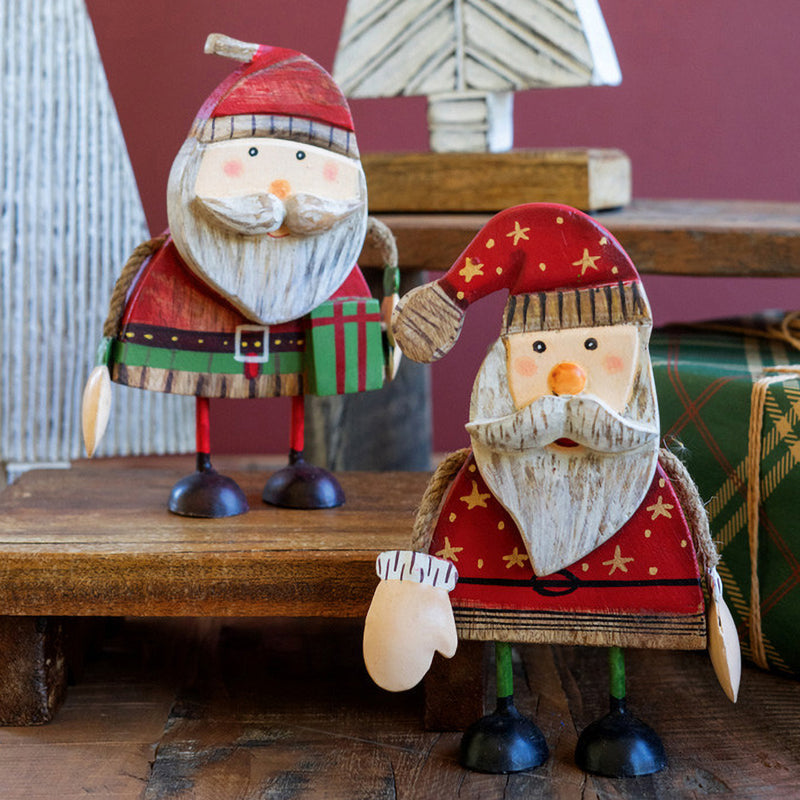 Santas Painted Wood Sculpture Set of 2