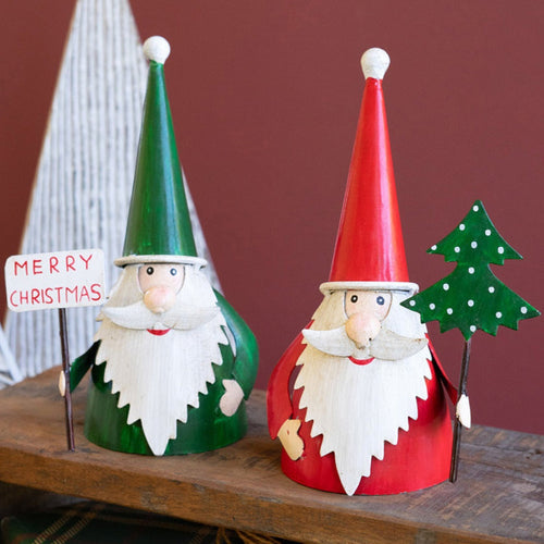 Santas Painted Iron Sculpture Set of 2