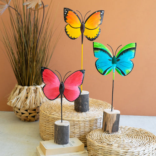 Butterfly Painted Iron Accent Set of 3