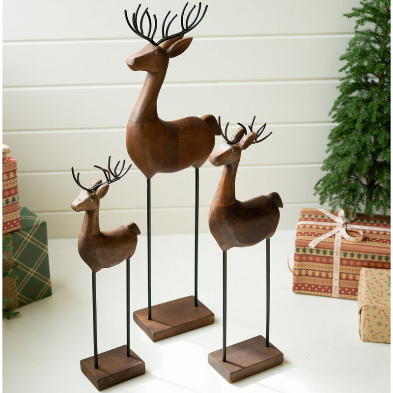 Carved Reindeer Figurine Set of 3