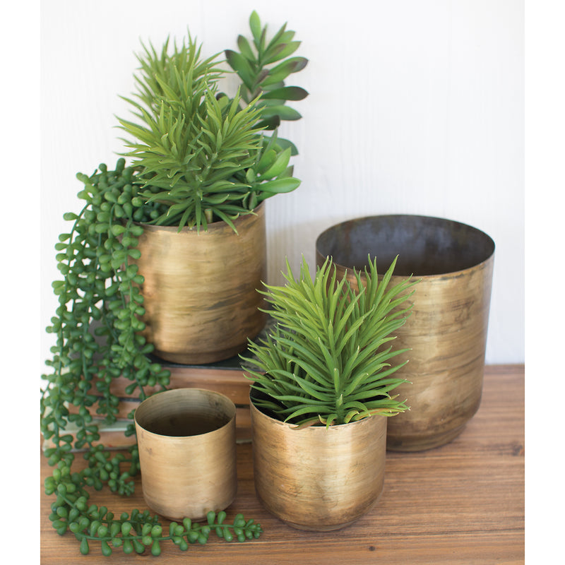 Aged Brass Flower Pot Set of 4