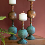 Copper Patina Pillar Candle Holder Set of 3