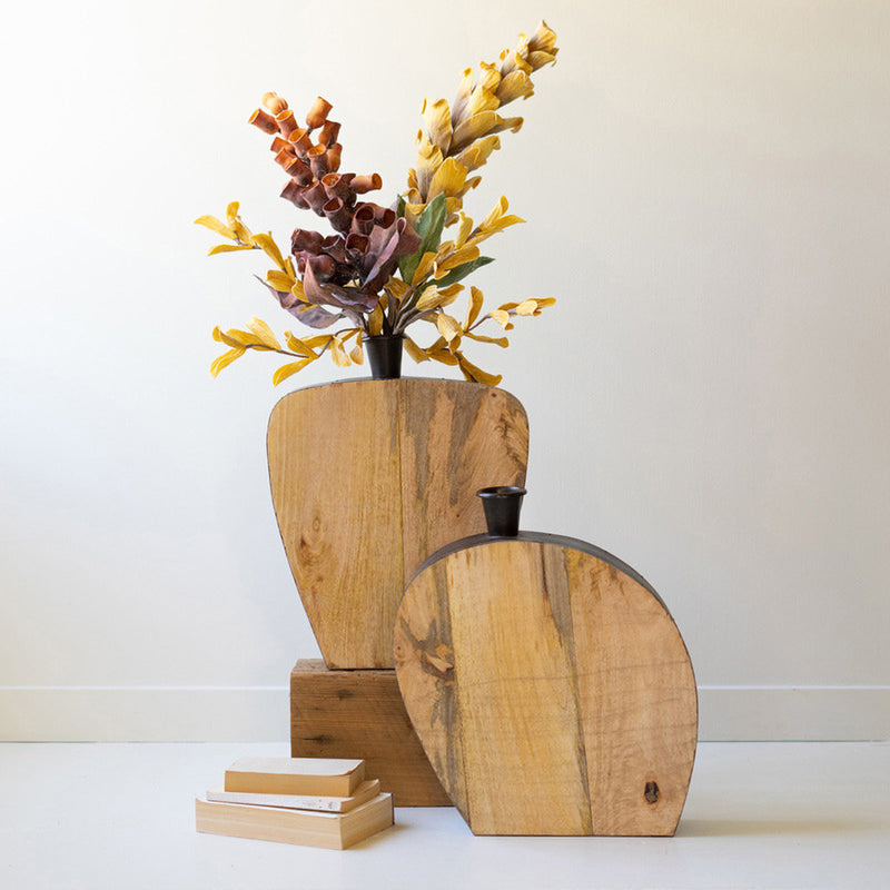 Mango Wood and Metal Vase Set of 2