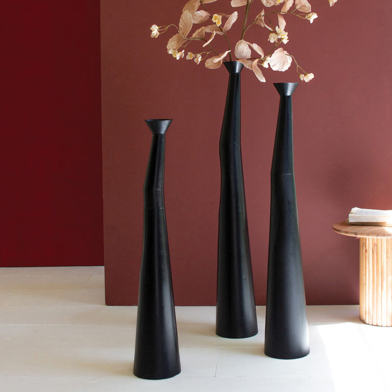 Waxed Black Tall Vase Set of 3