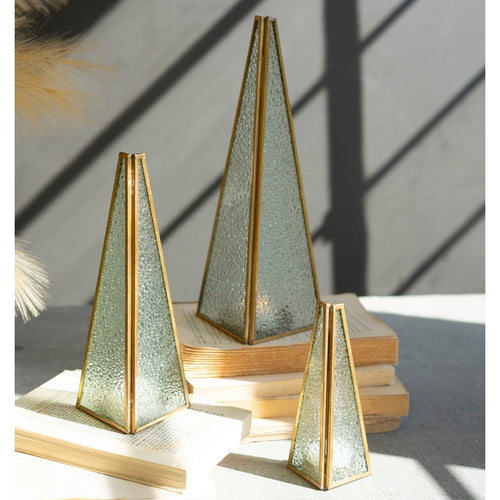 Glass and Metal Christmas Tree Tealight Holder Set of 3
