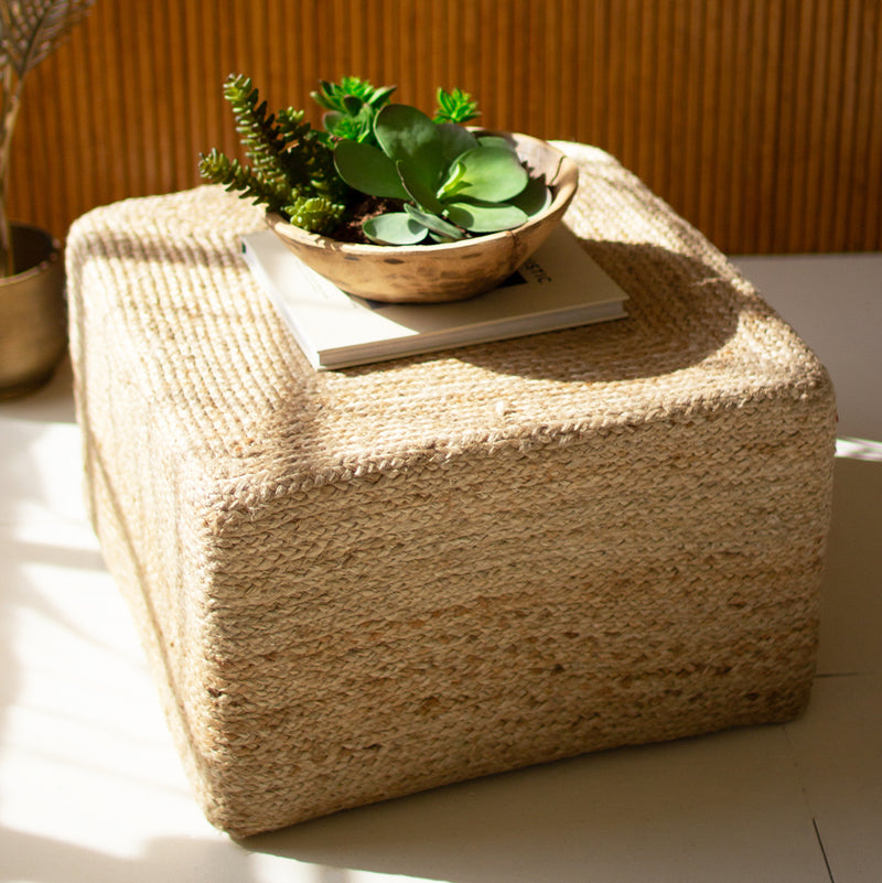 Square Braided Jute Pouf