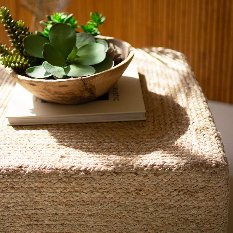 Square Braided Jute Pouf