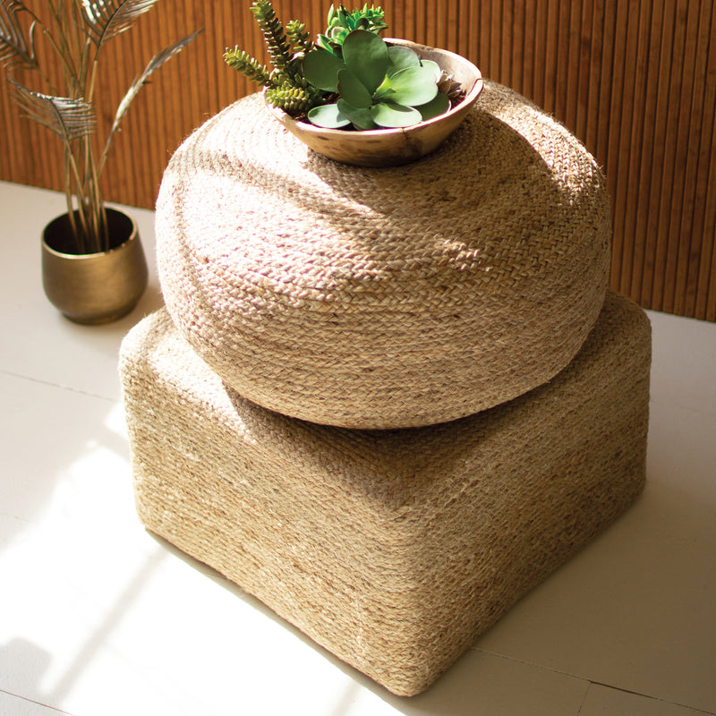 Square Braided Jute Pouf