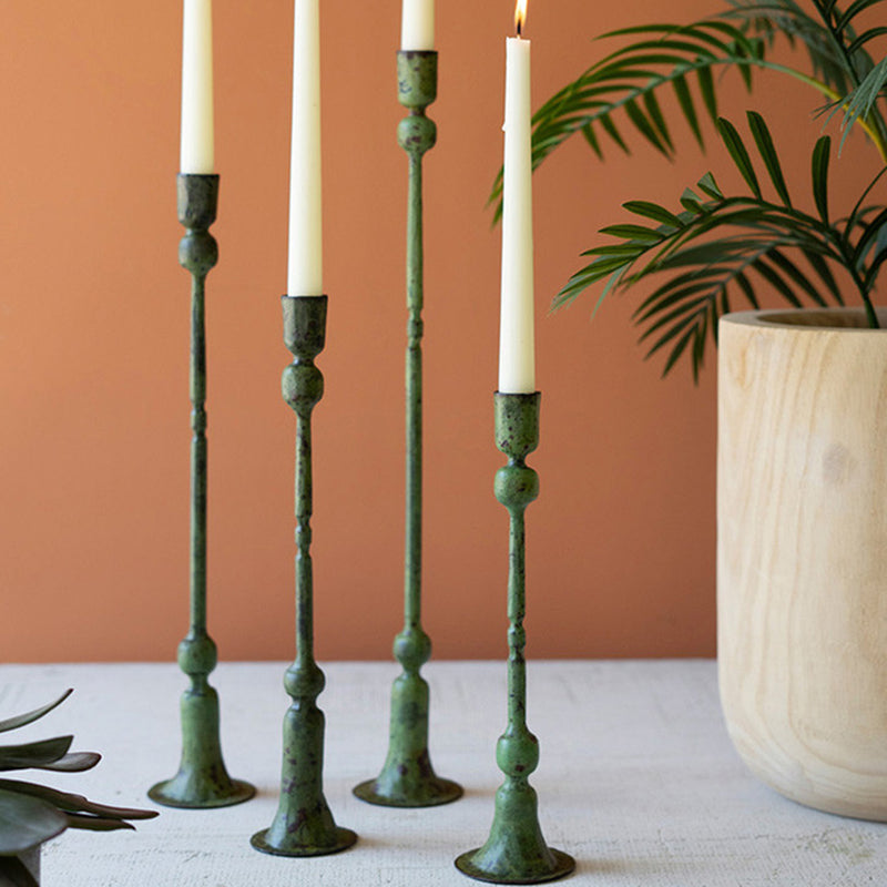 Forged Iron Green Patina Taper Candle Holder Set of 4