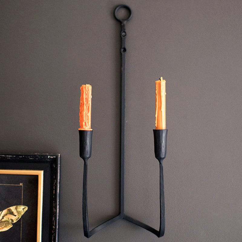 Forged Iron Double Taper Wall Sconce Set of 2