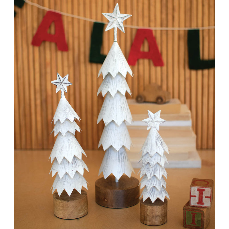 White Washed Metal Tree Tabletop Accent Set of 3