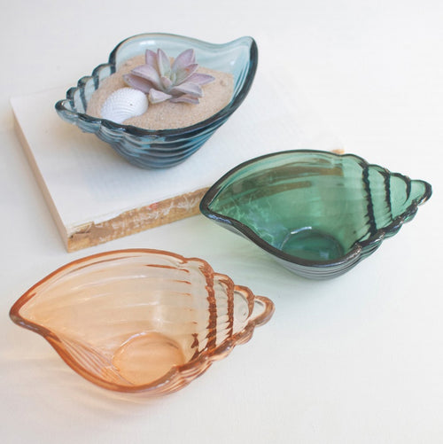 Glass Conch Shell Bowl Set of 3