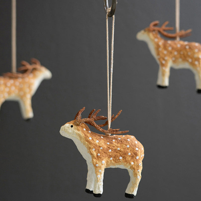 Deer Paper Mache Christmas Ornament Set of 6