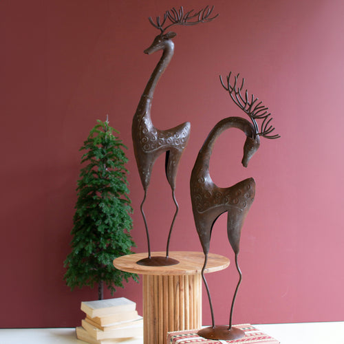 Reindeer Rustic Metal Sculpture Set of 2