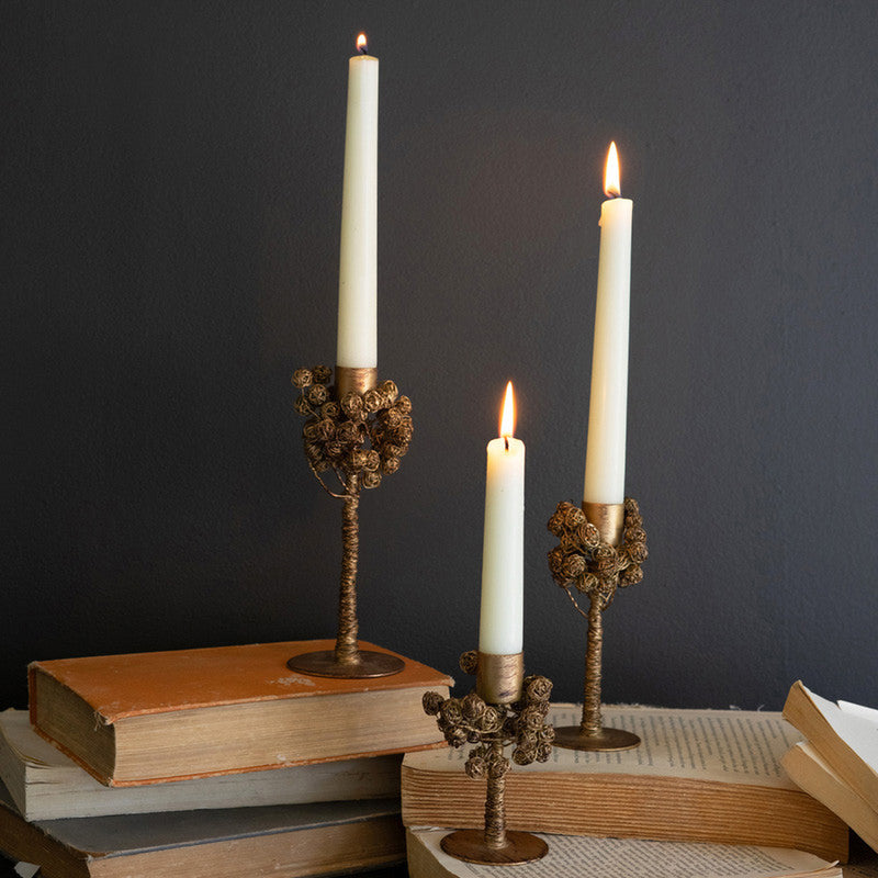 Antique Brass Balls Taper Candle Holder Set of 3