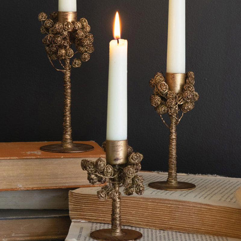 Antique Brass Balls Taper Candle Holder Set of 3