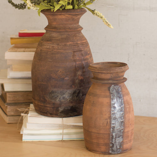 Mango Wood Urn Set of 2