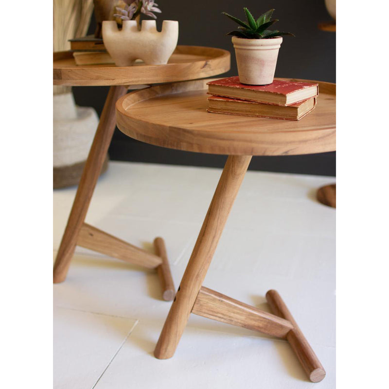 Acacia Wood Tray Table Set of 2