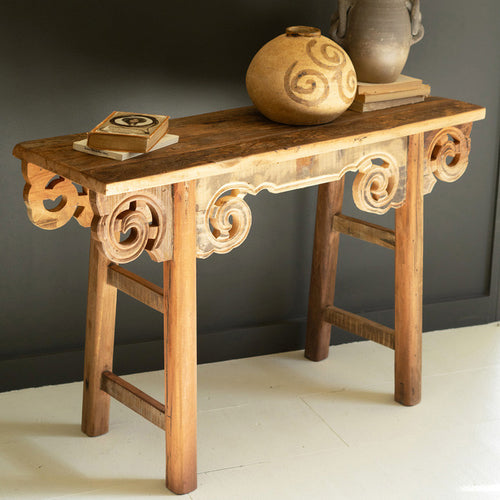 Recycled Carved Wood Console Table