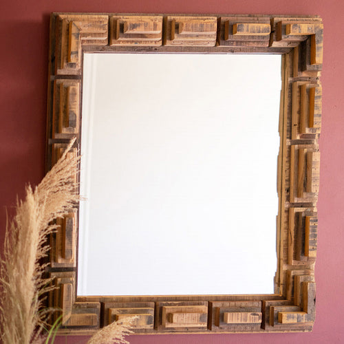 Recycled Wood Multi-Level Framed Wall Mirror