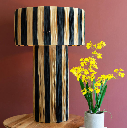 Natural and Black Raffia Table Lamp