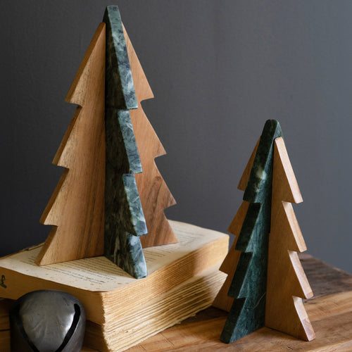 Marble and Wood Christmas Tree Set of 2