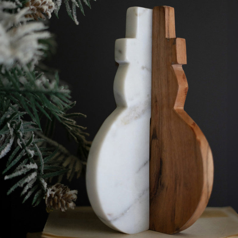 Snowman Marble and Wood Sculpture