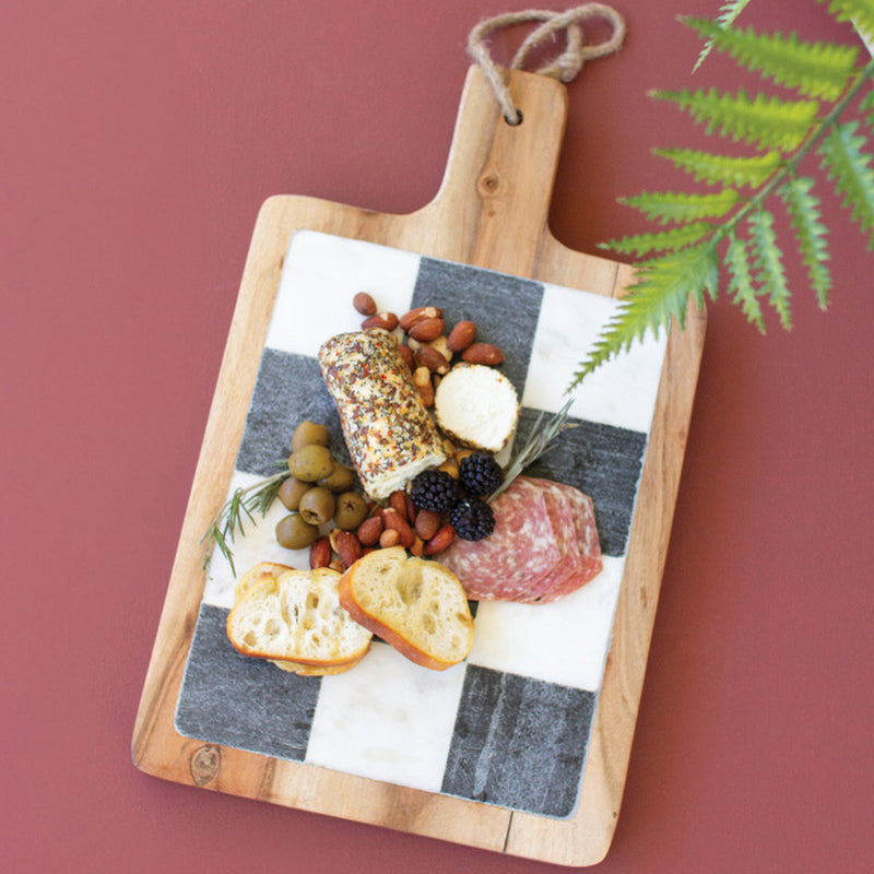 Check Black and White Marble Cheese Board