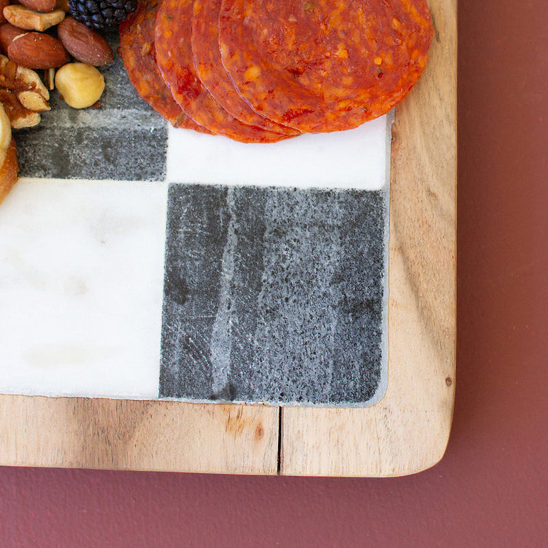 Check Black and White Marble Cheese Board