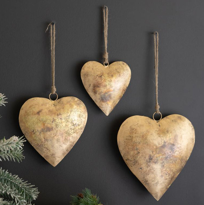 Antique Gold Heart Metal Wall Art Set of 3