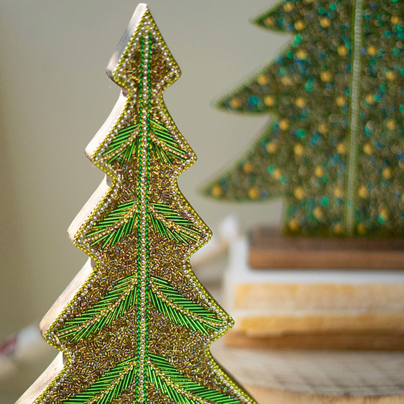 Beaded Wood Christmas Tree Set of 3