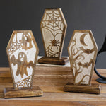 Coffin Carved Wooden Tabletop Accent Set of 3