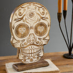 Halloween Skull Carved Wooden Tabletop Accent