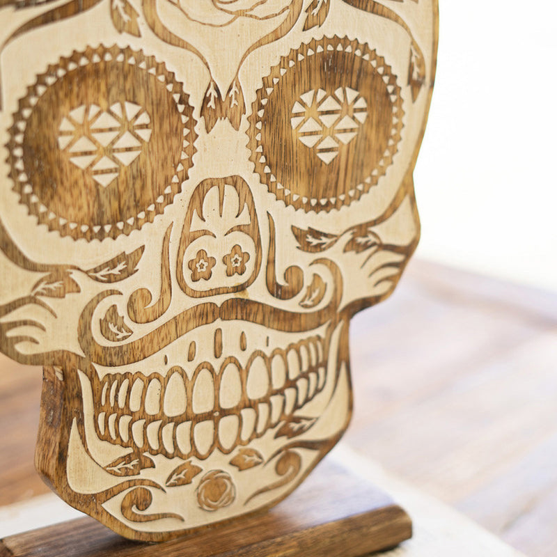 Halloween Skull Carved Wooden Tabletop Accent