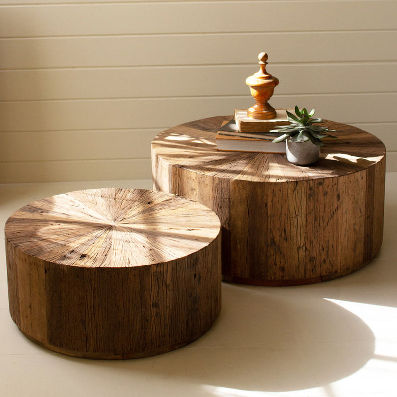 Recycled Wood Round Coffee Table Set of 2