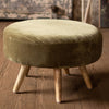 Velvet Ottoman With Wooden Legs