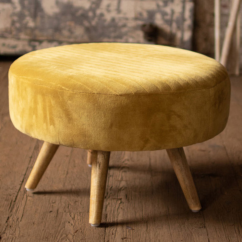 Velvet Ottoman With Wooden Legs