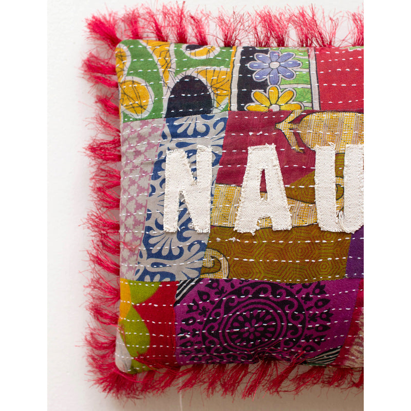 Naughty or Nice Kantha Throw Pillow