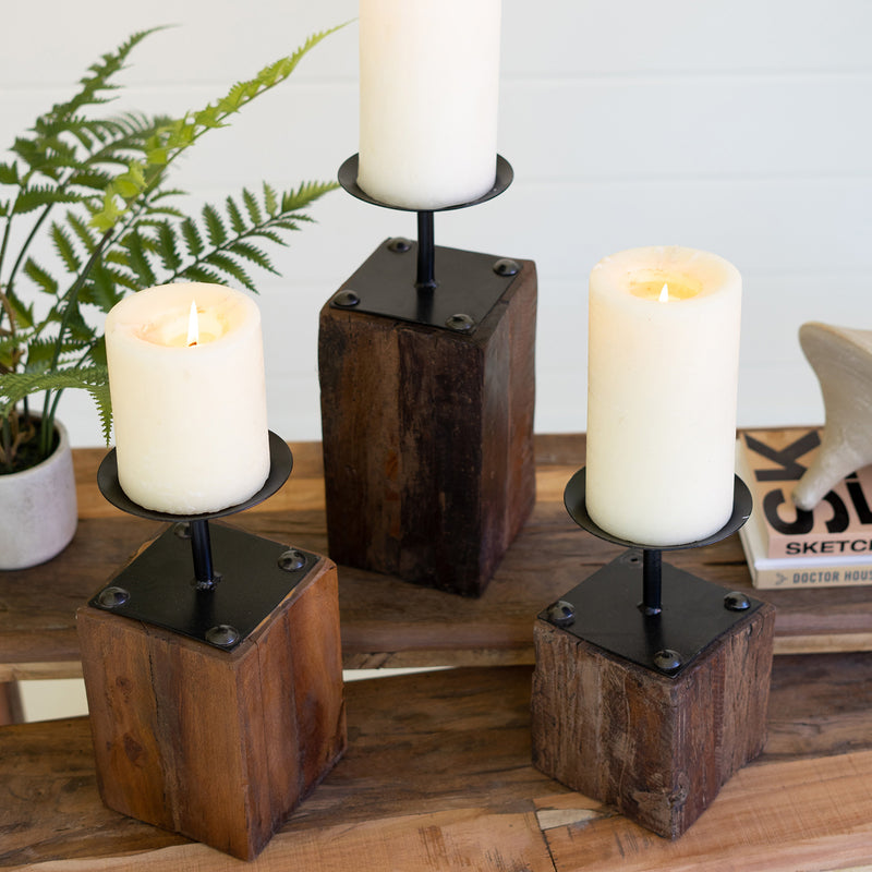 Recycled Wood Candle Holder Set of 3