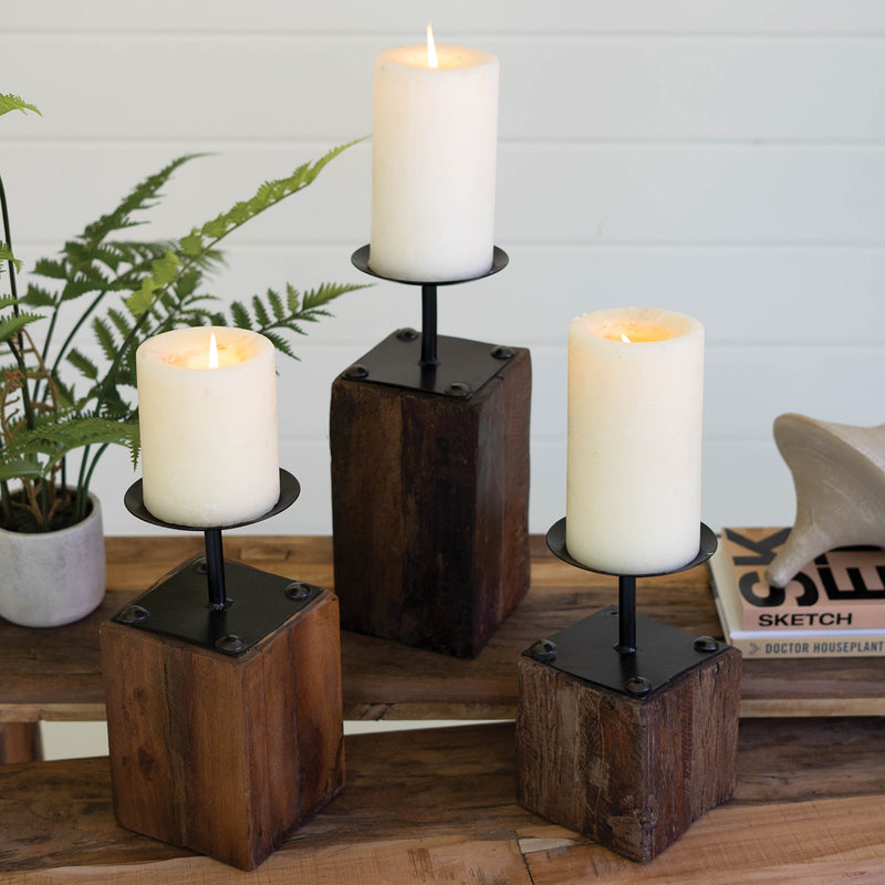 Recycled Wood Candle Holder Set of 3