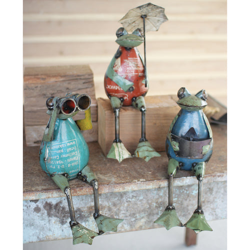 Recycled Iron Frog Figurine Set of 3